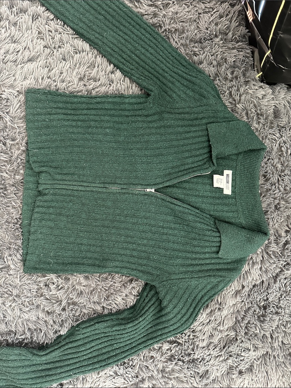 William Rast Forest Green Ribbed Zip-Up Cardigan